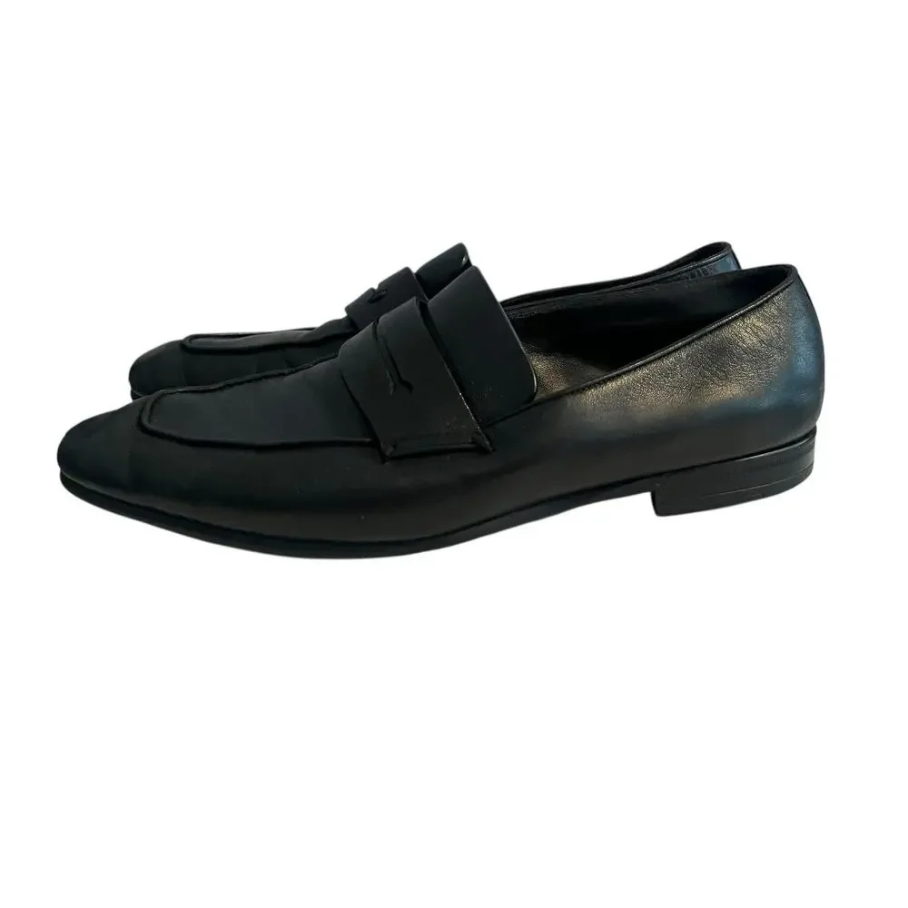 ERMENEGILDO ZEGNA L'Asola Penny Loafers •Men US 8.5•Black Lambskin Leather Italy